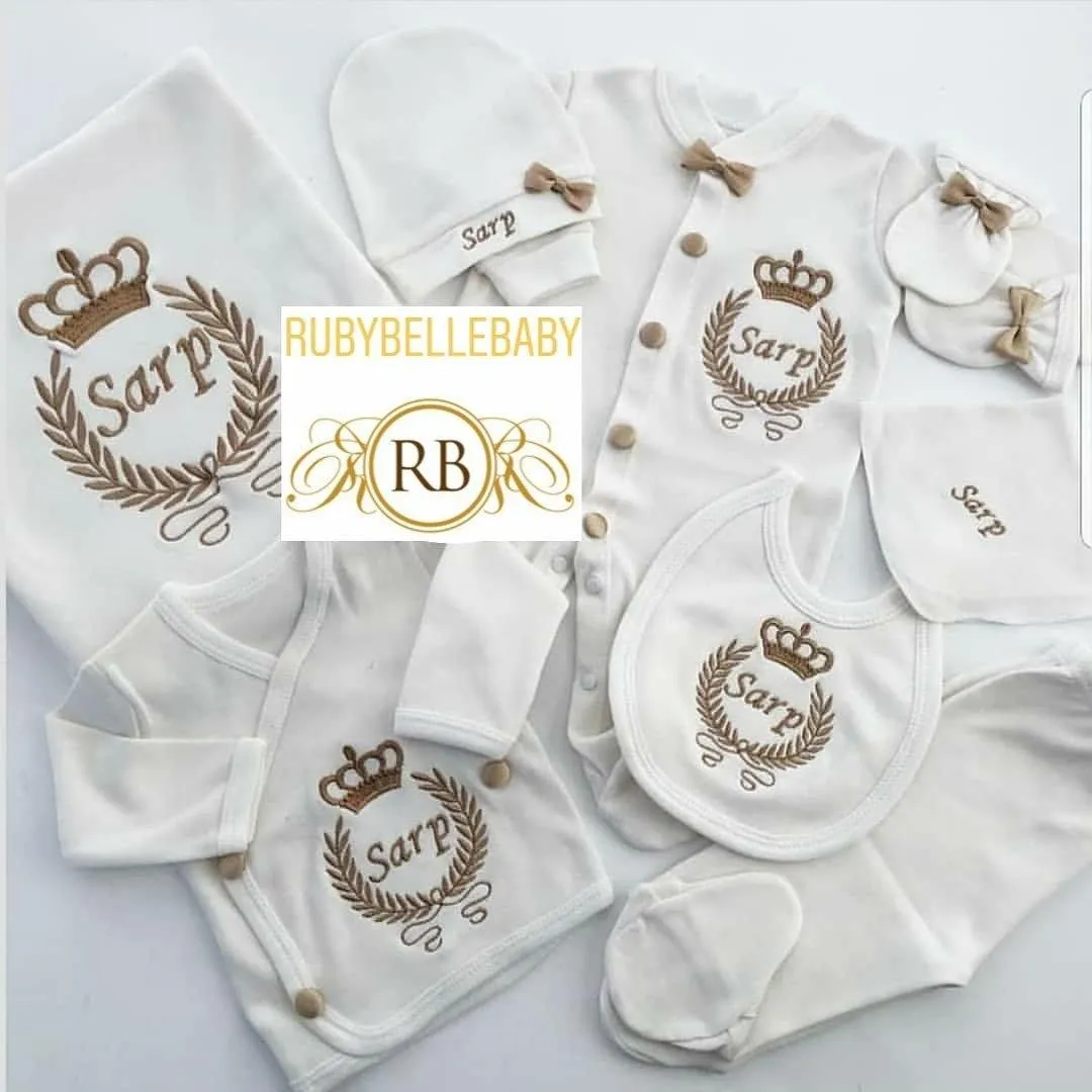 10pcs Crown Baby Boy Embroidery Set - Gold