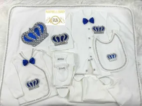 10pcs Newborn Baby Boy Outfit - White/Blue
