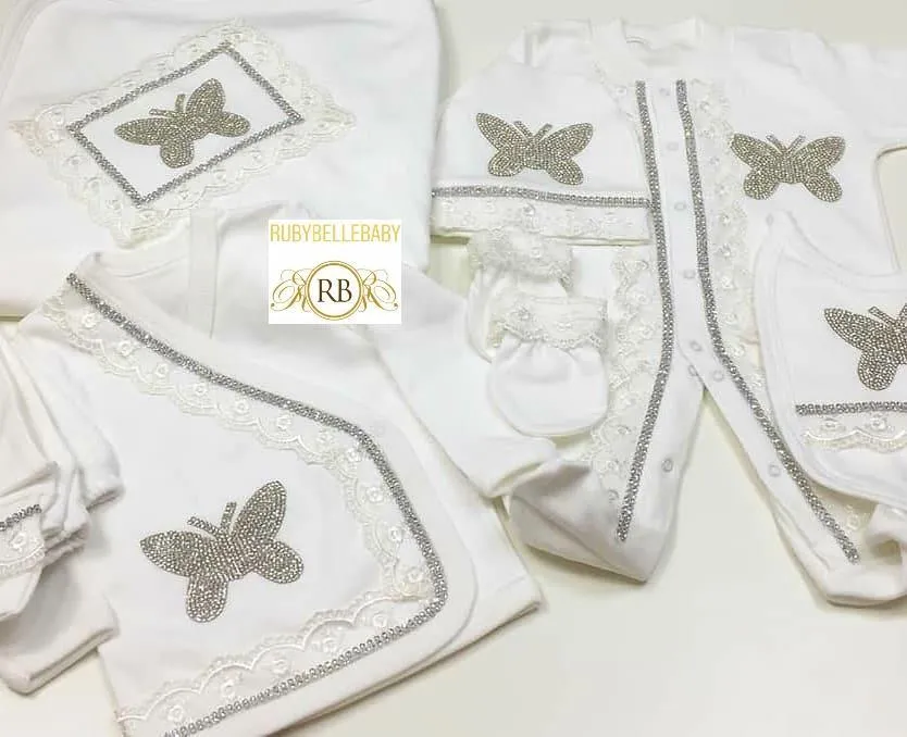 10pcs Newborn Baby Girl Butterfly Outfit - White