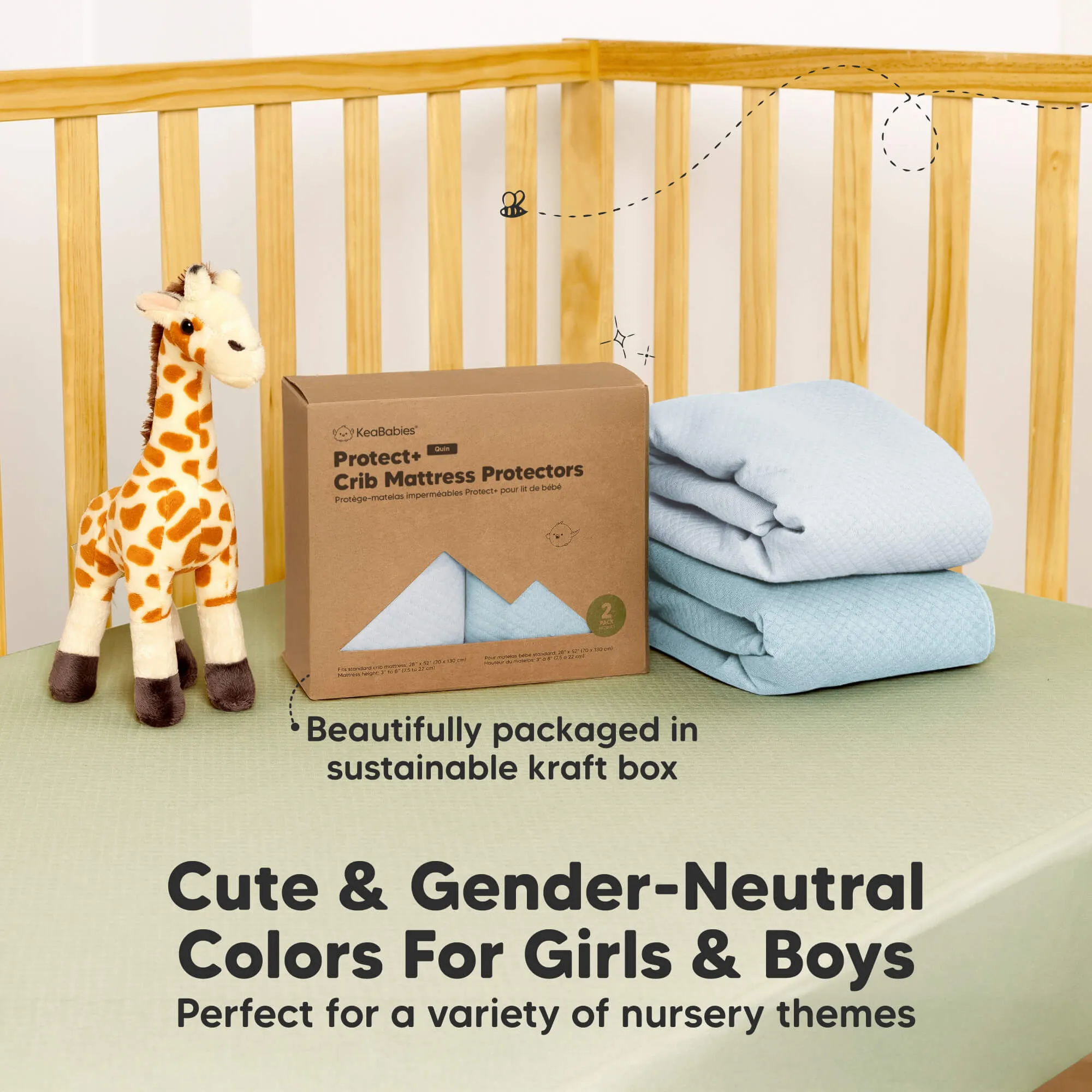 2-Pack Quin Protect  Waterproof Crib Mattress Protector (Glacier)