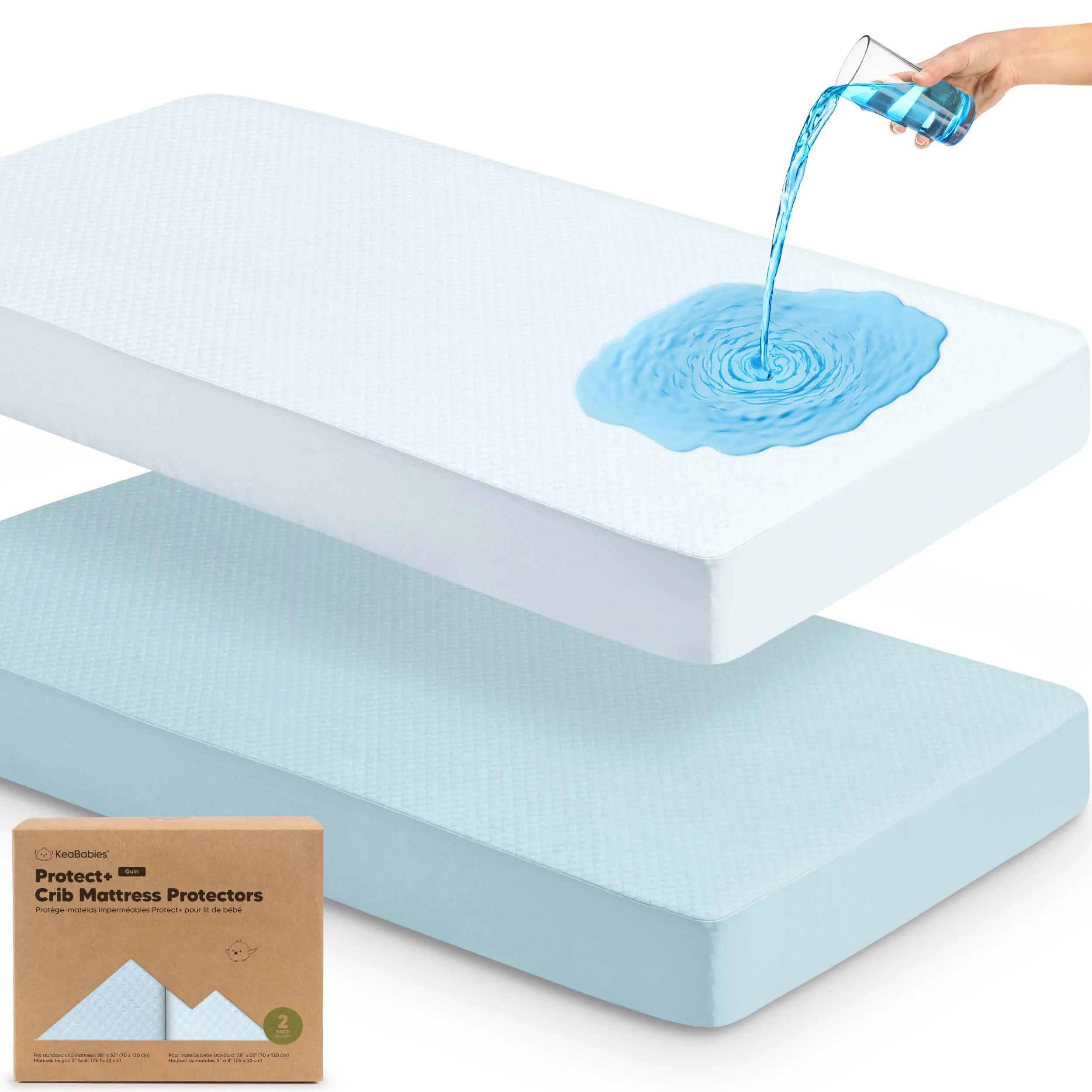 2-Pack Quin Protect  Waterproof Crib Mattress Protector (Glacier)