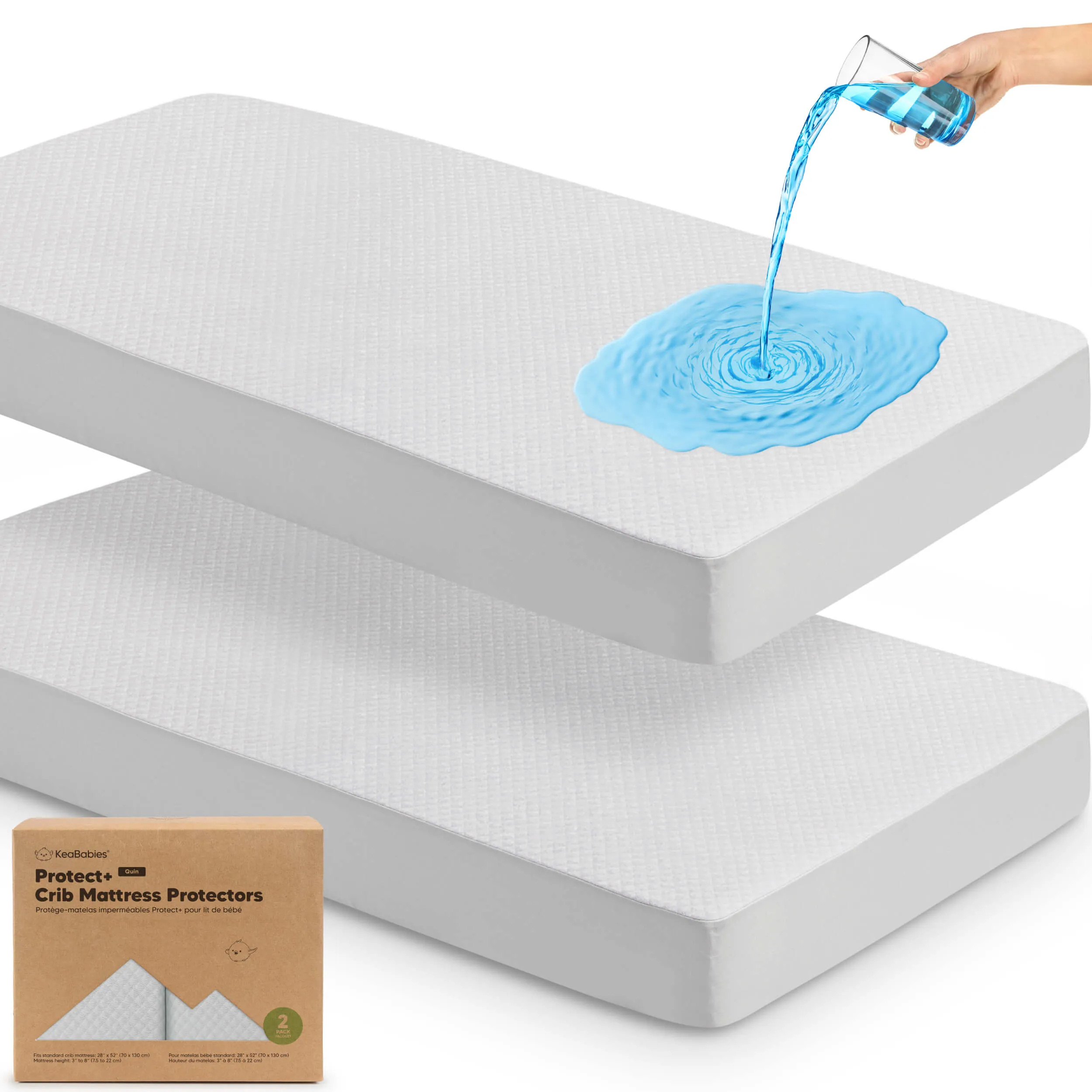 2-Pack Quin Protect  Waterproof Crib Mattress Protector (Pearl Gray)