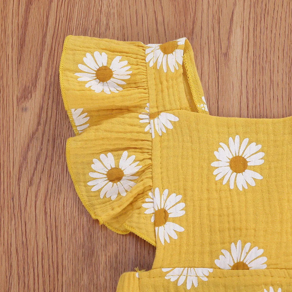 2Pcs Baby Girl Daisy Printed Off Shoulder Romper