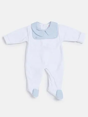 Baby Boy Velvet Sleepsuit - White & Blue