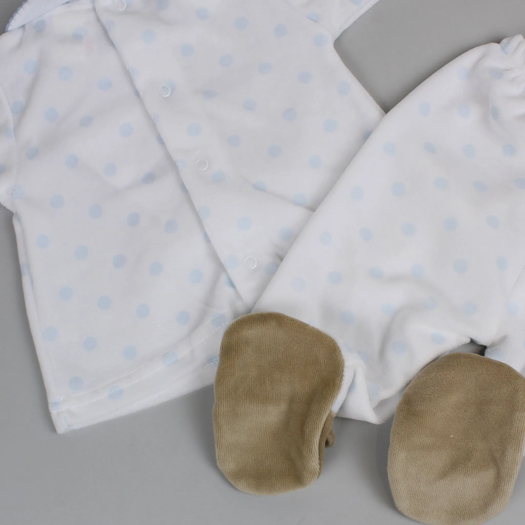 Baby Boys Teddy Polka Dot Velour Snuggle Outfit - Blue and White - Pex