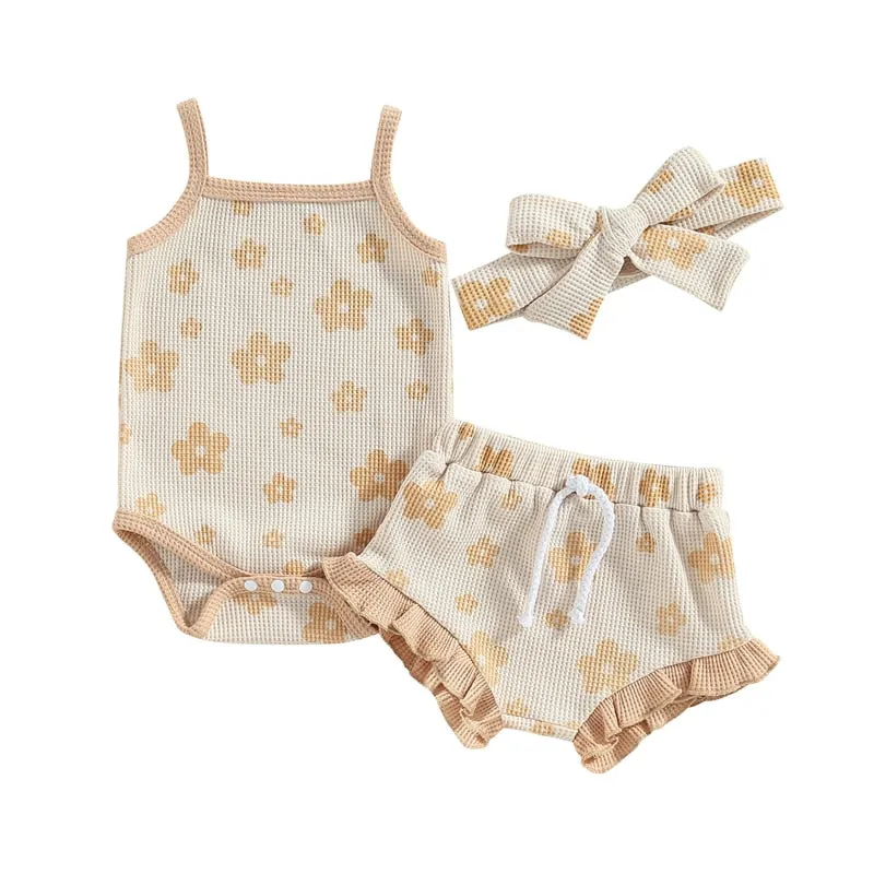 Baby Girl Floral Spaghetti Straps Sleeveless Romper Set