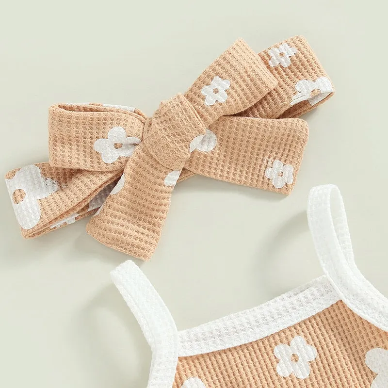 Baby Girl Floral Spaghetti Straps Sleeveless Romper Set
