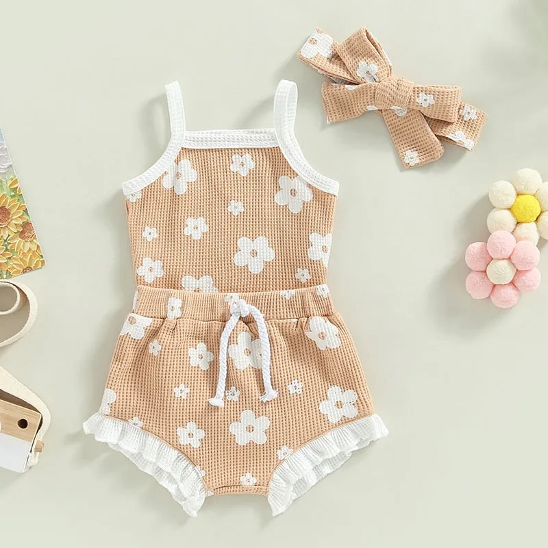 Baby Girl Floral Spaghetti Straps Sleeveless Romper Set
