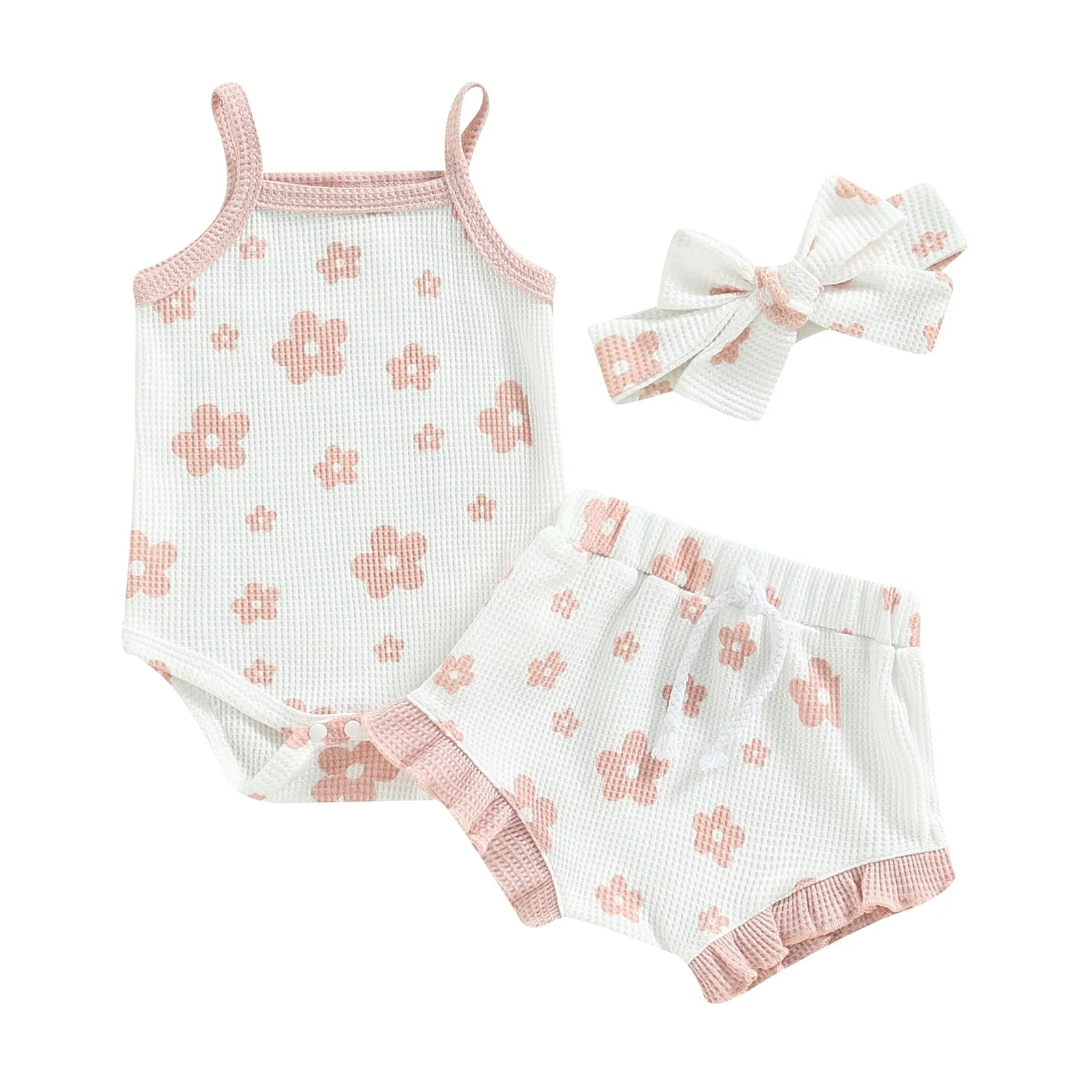 Baby Girl Floral Spaghetti Straps Sleeveless Romper Set