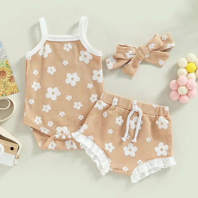Baby Girl Floral Spaghetti Straps Sleeveless Romper Set
