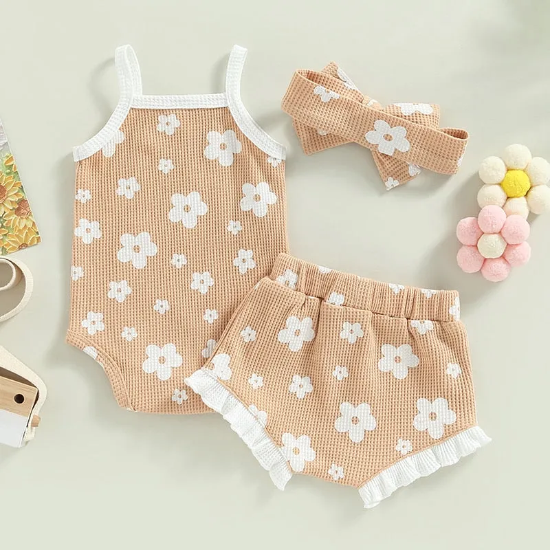 Baby Girl Floral Spaghetti Straps Sleeveless Romper Set