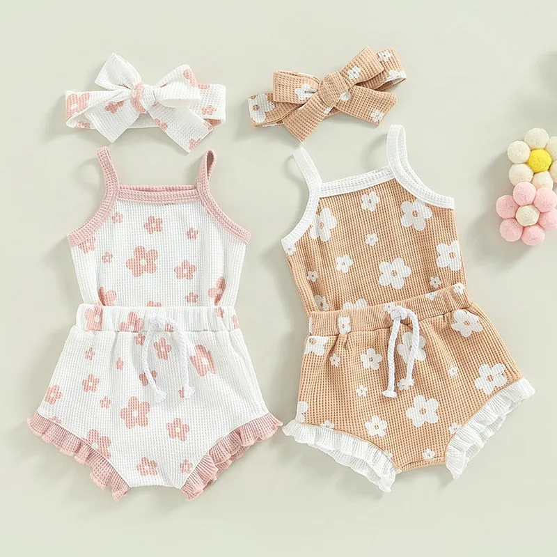 Baby Girl Floral Spaghetti Straps Sleeveless Romper Set