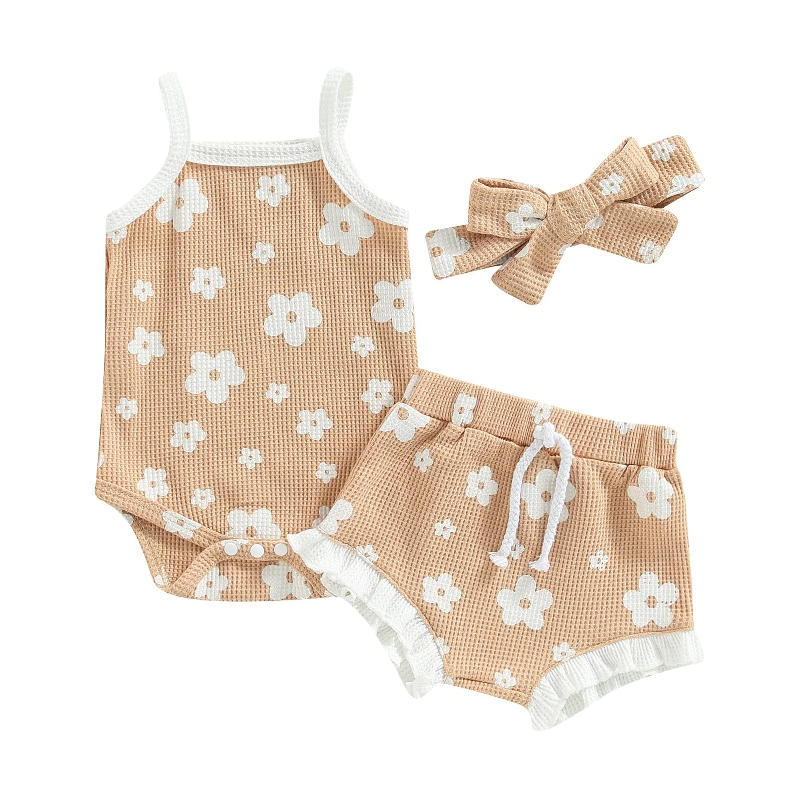Baby Girl Floral Spaghetti Straps Sleeveless Romper Set