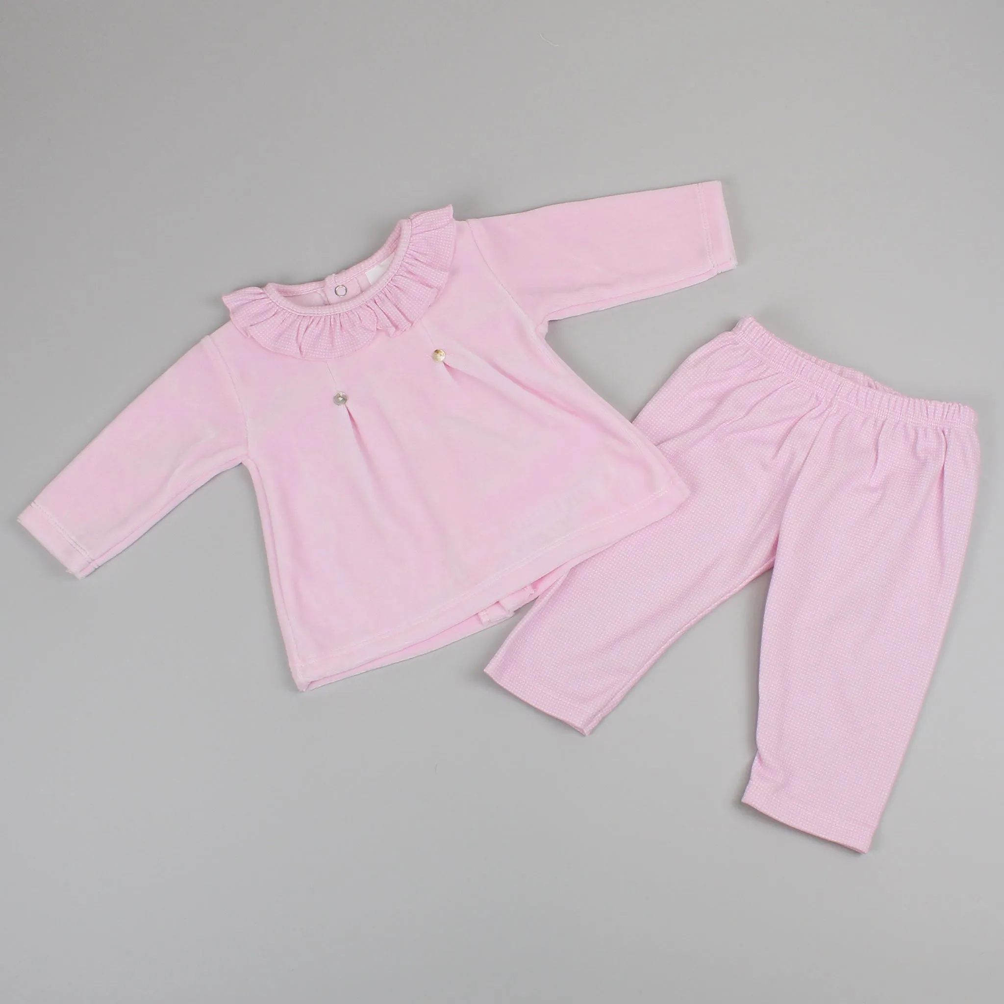 Baby Girls Two Piece - Velour Top and Cotton Bottoms - Pink