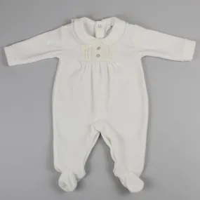 Baby Girls Velour Sleepsuit - All In One - Cream