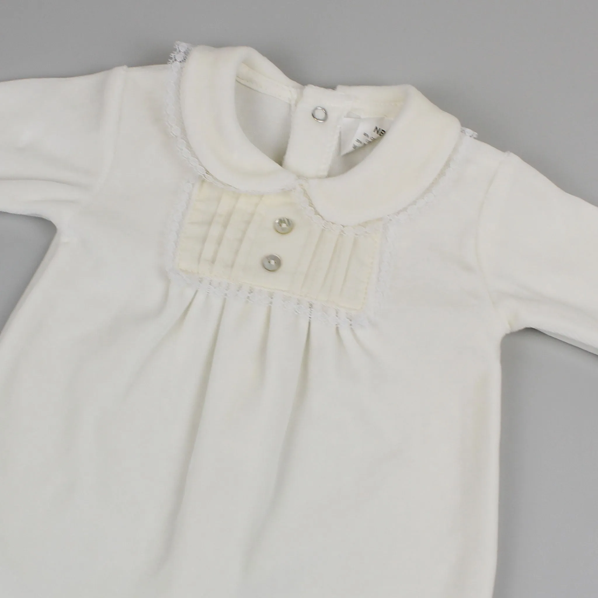 Baby Girls Velour Sleepsuit - All In One - Cream