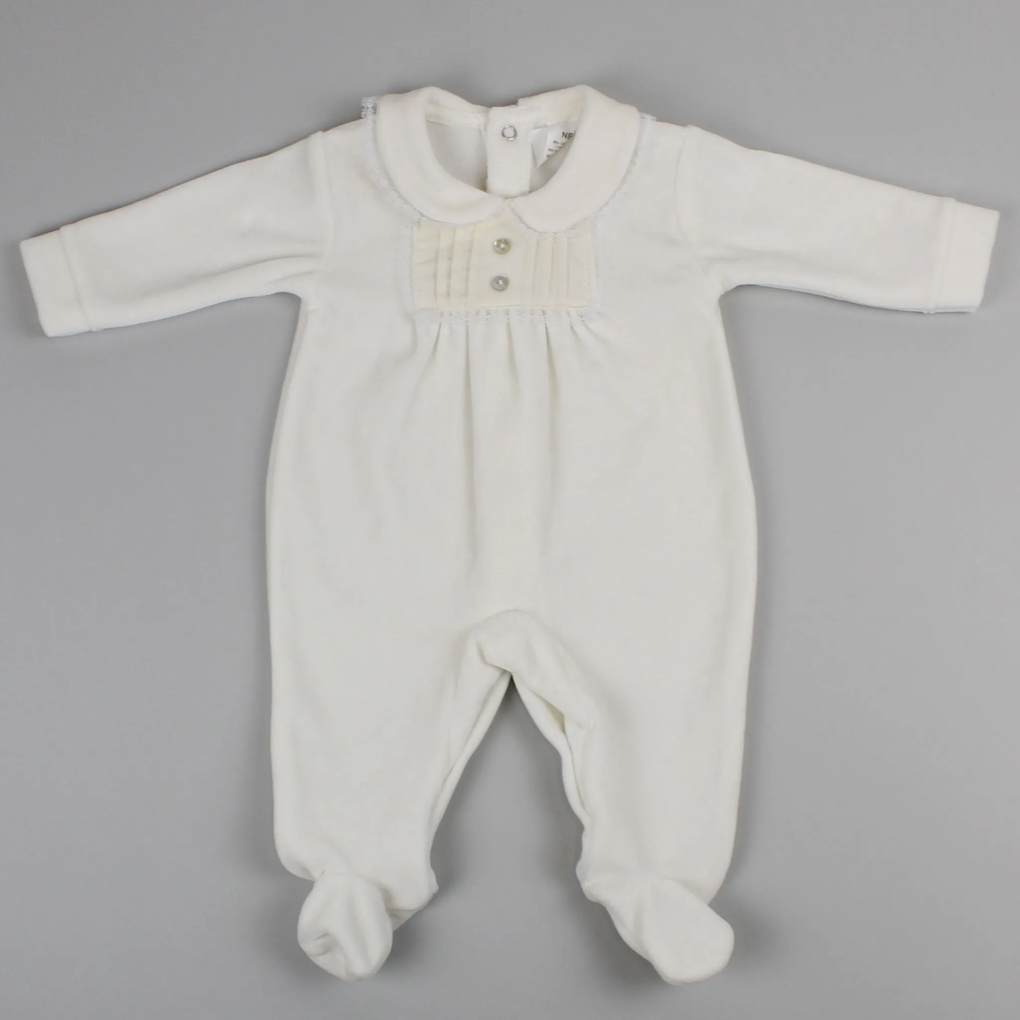 Baby Girls Velour Sleepsuit - All In One - Cream