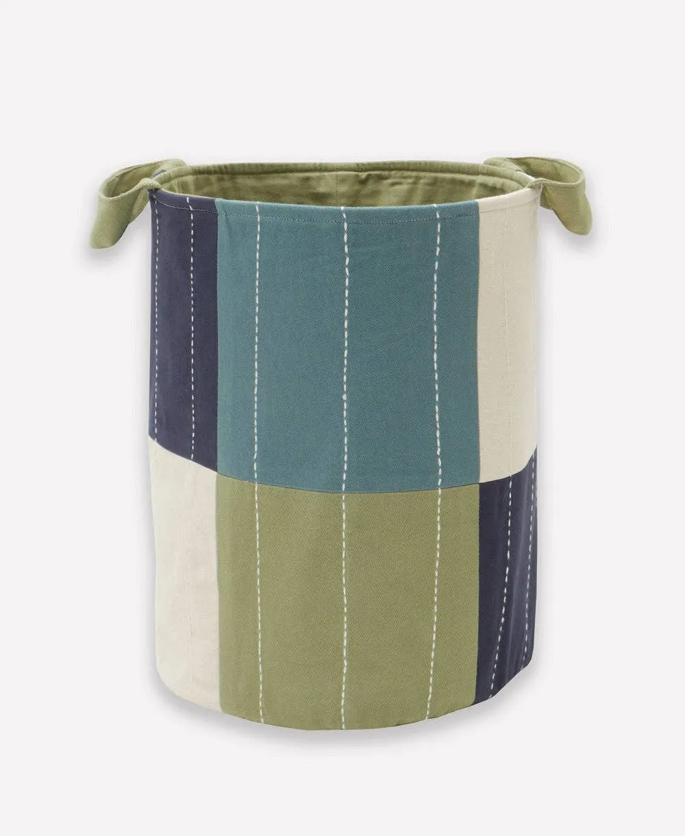 Checkered Fabric Storage Basket Medium - Sage