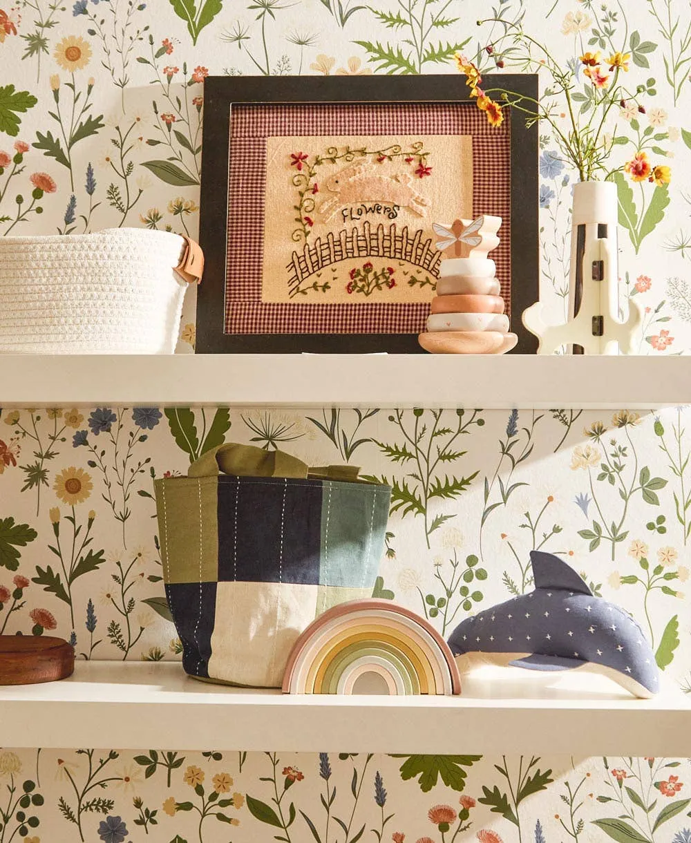 Checkered Fabric Storage Basket Medium - Sage