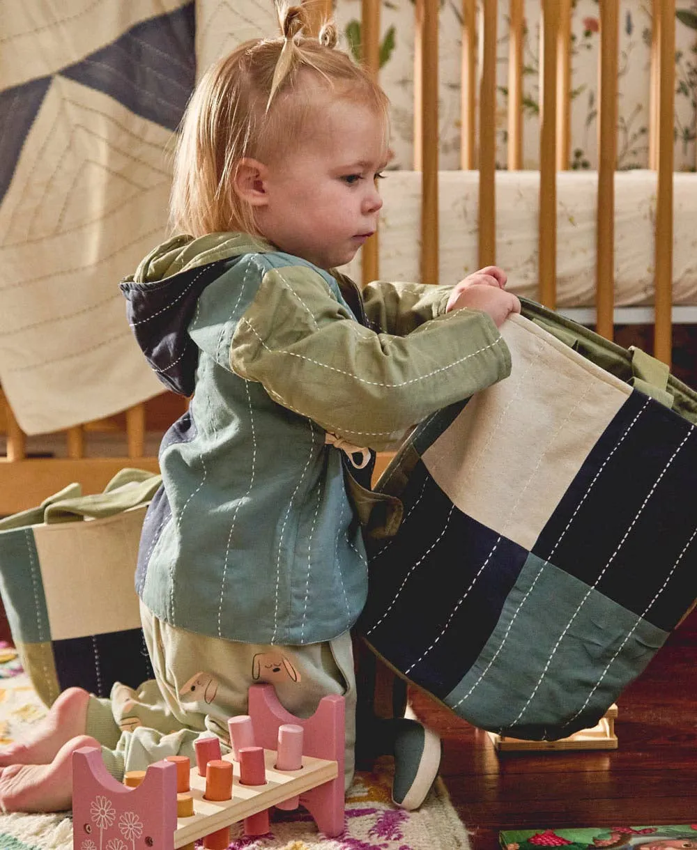 Checkered Fabric Storage Basket Medium - Sage