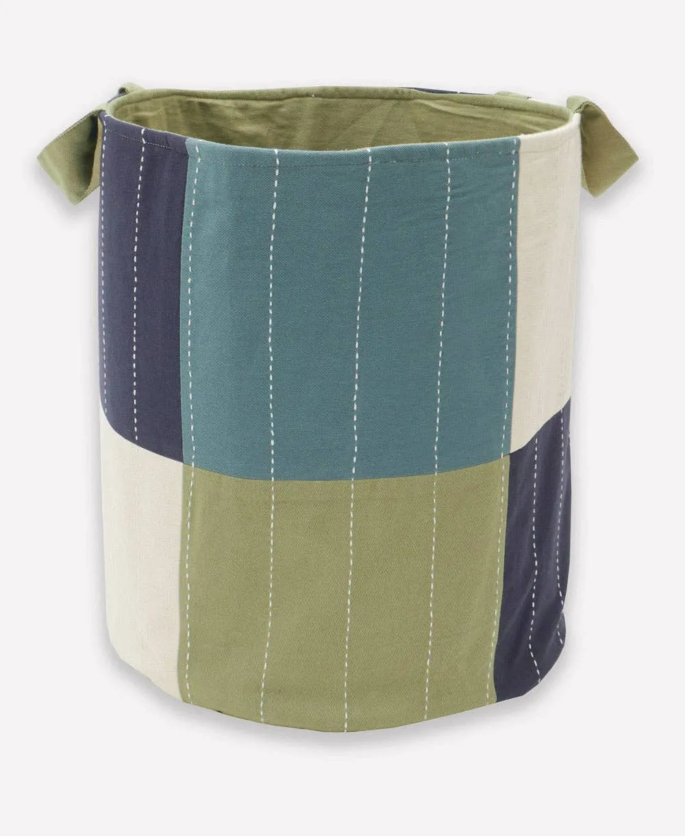Checkered Fabric Storage Basket Medium - Sage