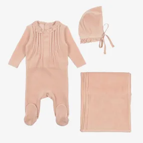 Eyelet Collar Velour Take Me Home Set - Rose
