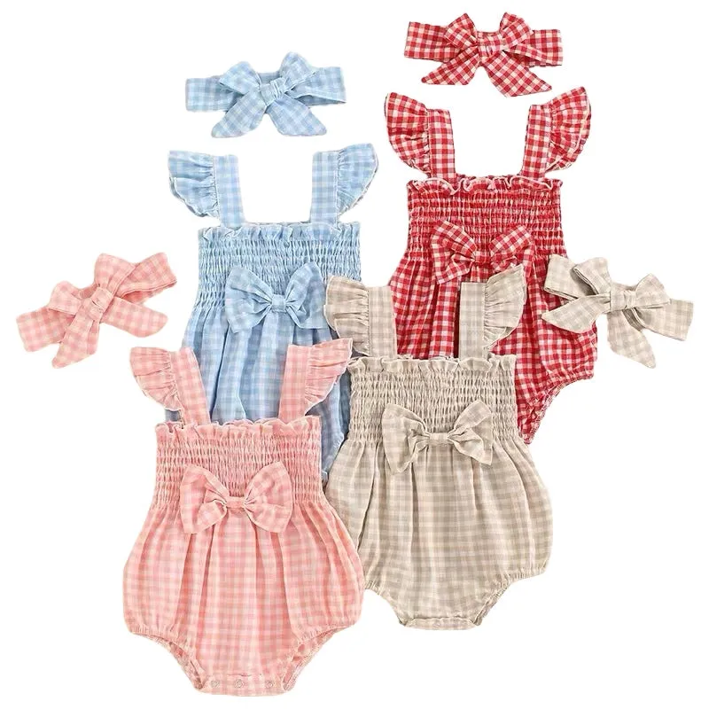 Gingham Flutter Romper Set