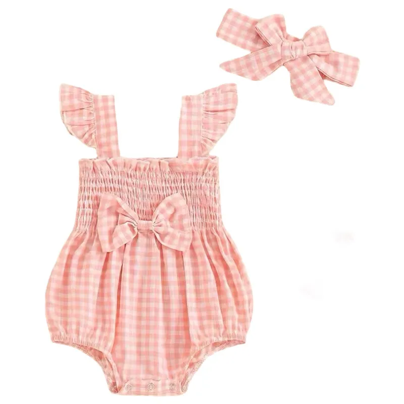 Gingham Flutter Romper Set