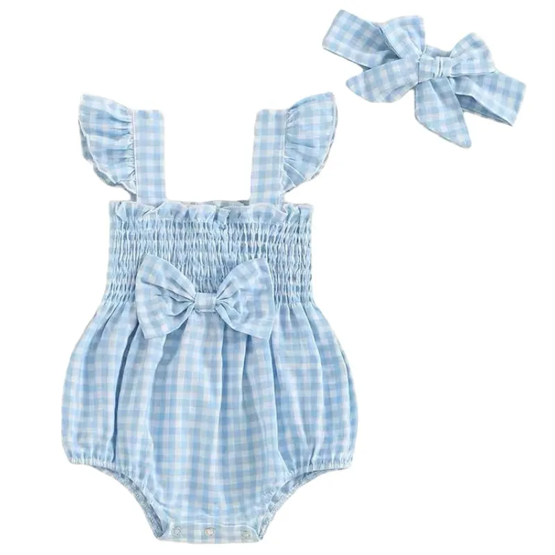 Gingham Flutter Romper Set