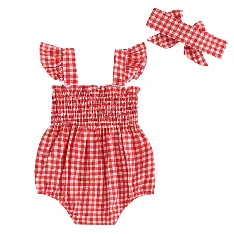 Gingham Flutter Romper Set