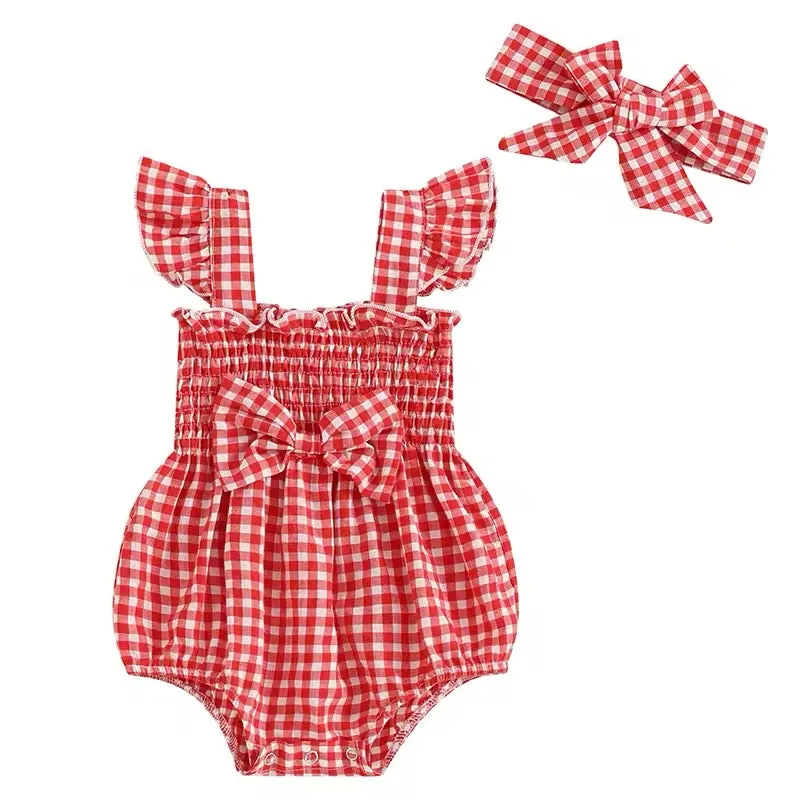 Gingham Flutter Romper Set