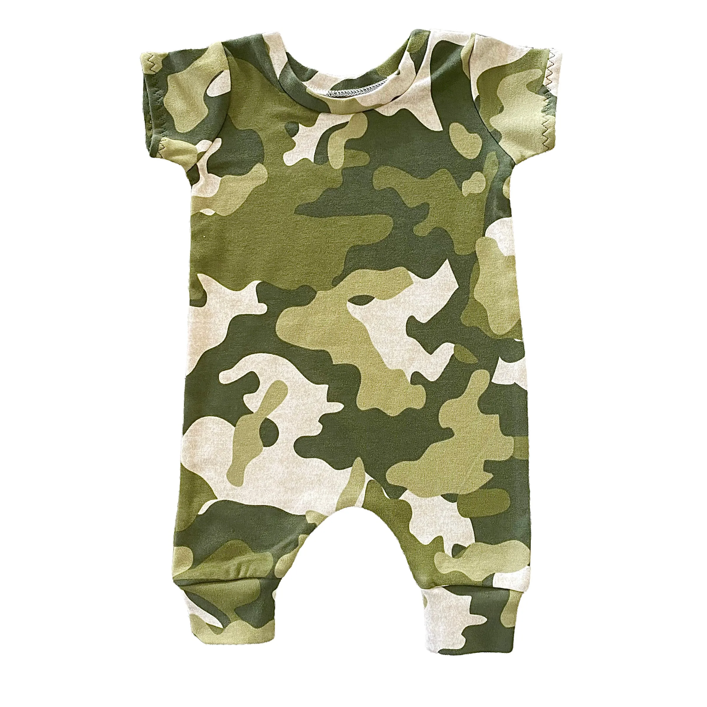 Green Camouflage Harem Short-Sleeve Romper
