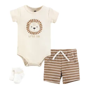 Hudson Baby Bodysuit, Short and Sock, Brave Lion