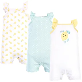 Hudson Baby Cotton Rompers, Mint Lemon