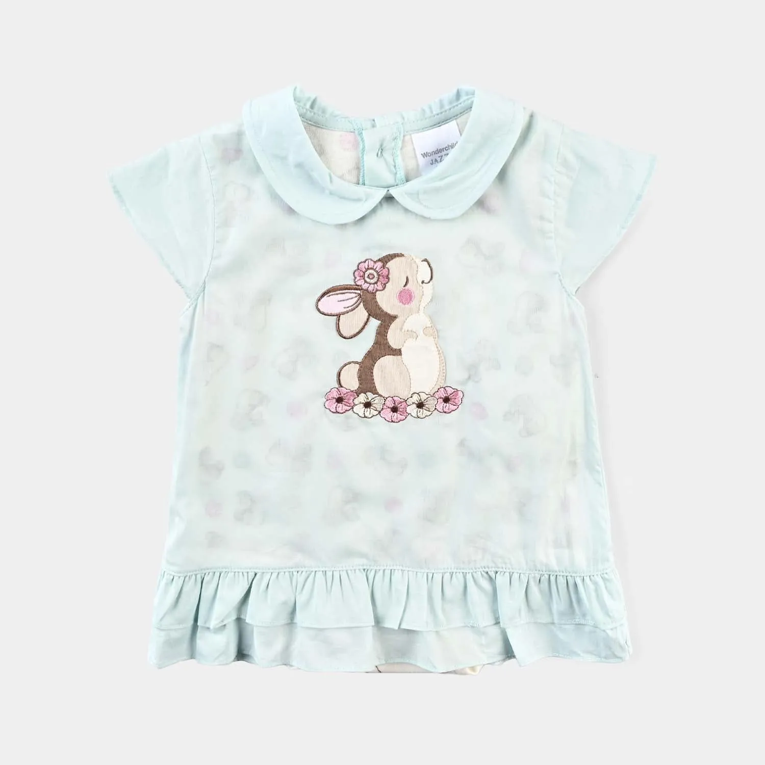 Infant Girls Cotton Interlock Romper-Sea Green