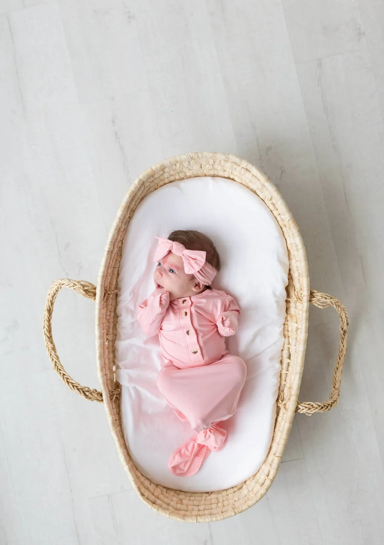 Knotted Baby Gown, Hat & Headband Set (Newborn - 3 mo) - Pin
