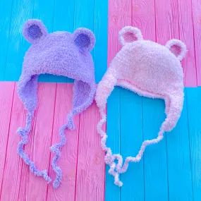 Pastel Fuzzy Teddy Bear Earflap Hat