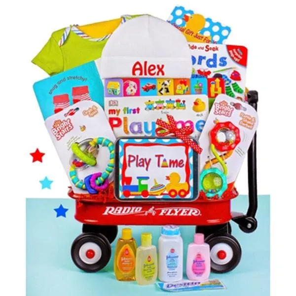 Personalized Baby Playtime Mini Radio Flyer Wagon Gift Basket