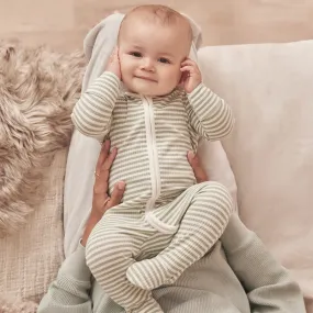 Sage Stripe Ribbed Clever Zip Sleepsuit