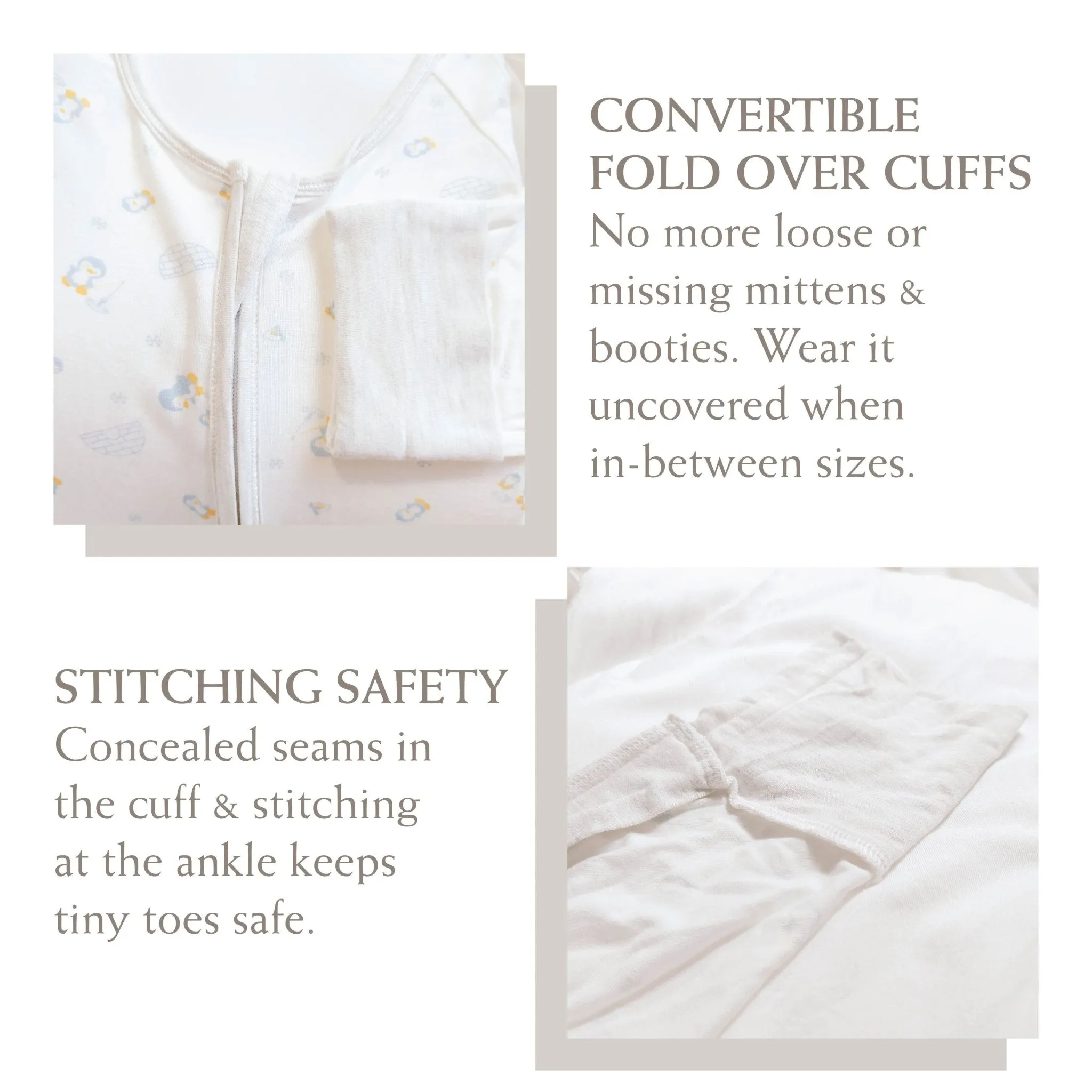 Scandinavian Leaves and Sandwash Ruby Red - Baby Long-sleeved Button Sleepsuit (Foldable Mittens & Footies) (Pack of 2)