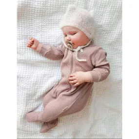 VELVET MOCHA ZIP UP RIBBED ROMPER BABYGROW SLEEPSUIT  Size 3 to 6 months - 1 left in stock