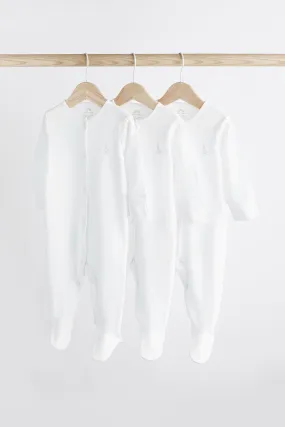 White 3 Pack Cotton Baby Sleepsuits