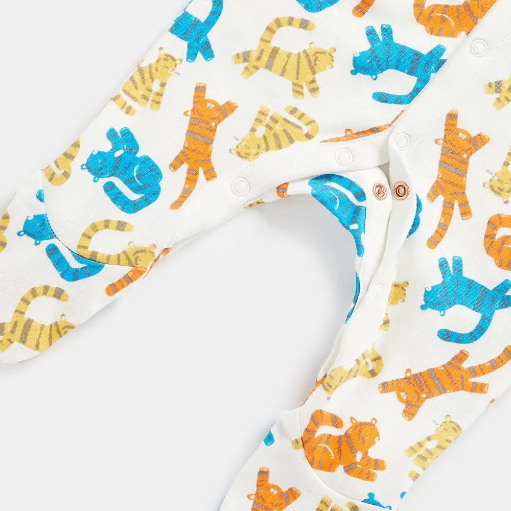White Tiger Theme Full Sleeves Footsie With Folded Mittens